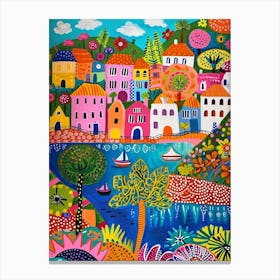 Kitsch Colourful South Of France Coastline 3 Canvas Print