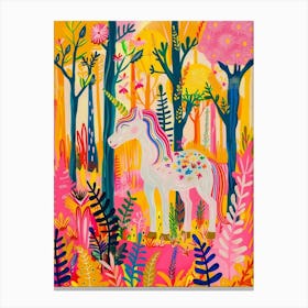 Floral Fauvism Style Unicorn In The Woodland 4 Canvas Print