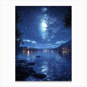 Night Sky Over Lake 5 Canvas Print