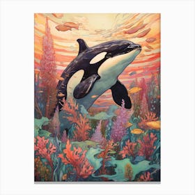 Orca Whale And Flowers 7 Canvas Print