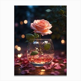 Pink Rose In A Glass Vase Print Canvas Print