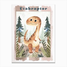 Cute Utahraptor Dinosaur Watercolour Poster Canvas Print