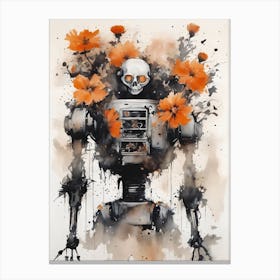 Robot Abstract Orange Flowers Painting (23) Canvas Print