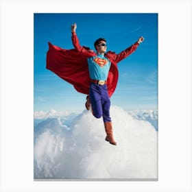 1980s Style Superhero Clad In Vintage Pilot Attire Soaring Above Cloud Banks Cotton White Cumulo (4) Canvas Print