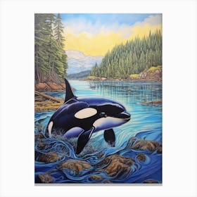 Realistic Orca Whale Storybook Style Illustration 3 Canvas Print