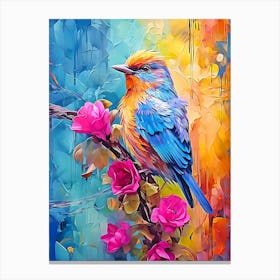 Bird On Flower Branch Canvas Print