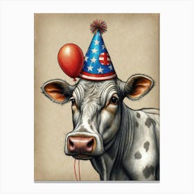 Cow With American Flag Hat Canvas Print