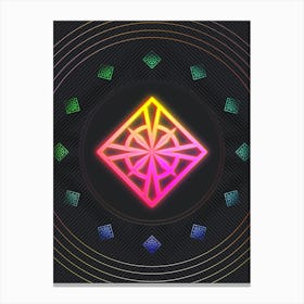 Neon Geometric Glyph in Pink and Yellow Circle Array on Black n.0122 Canvas Print