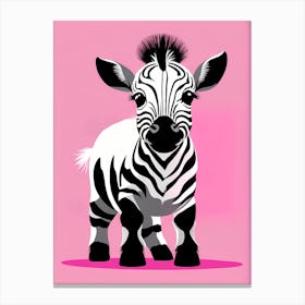 Playful filly On Solid pink Background, modern animal art, baby zebra Canvas Print