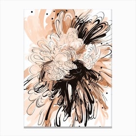 Abstract Flower Doodle Beige and Black Canvas Print