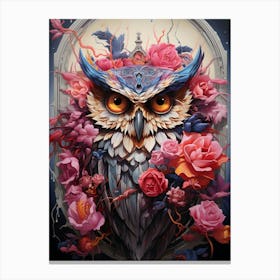 Owl With Roses Canvas Print