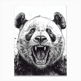 Giant Panda Growling Ink Illustration 3 Canvas Print