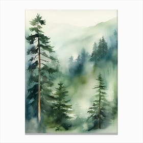 Appalachian Mountains of Misty Pines Watercolor Print of Evergreen Forest..124 Canvas Print