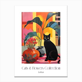 Cats & Flowers Collection Lotus Flower Vase And A Cat, A Painting In The Style Of Matisse 1 Canvas Print