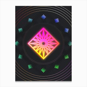 Neon Geometric Glyph in Pink and Yellow Circle Array on Black n.0012 Canvas Print