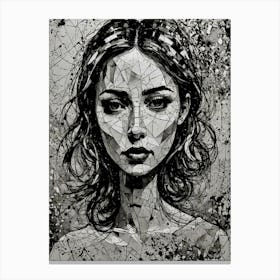 Girl's Portrait In Black And White Canvas Print