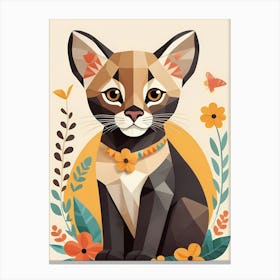 Floral Cute Baby Puma Nursery Illustration (48) Canvas Print