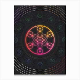Neon Geometric Glyph in Pink and Yellow Circle Array on Black n.0076 Canvas Print