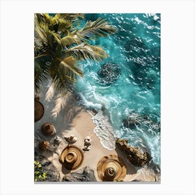 Beach Scene With Palm Trees Canvas Print