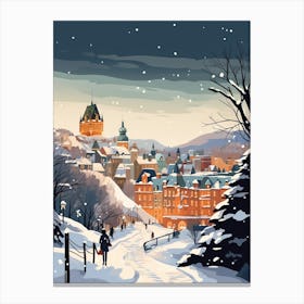 Winter Travel Night Illustration Quebec City Canada 1 Canvas Print