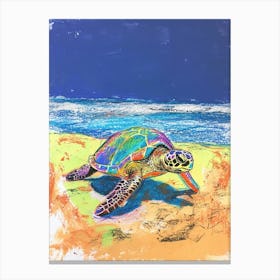 Sea Turtle On The Beach Crayon Doodle 4 Canvas Print