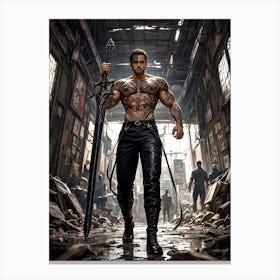 Muscular Barbarian Warrior Art Print #2 Canvas Print