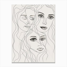 Faces In Black And White Line Art Clear 5 Canvas Print