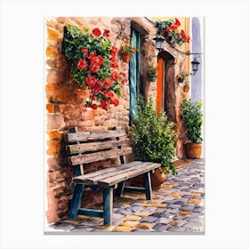 Watercolor Of A Bench Canvas Print