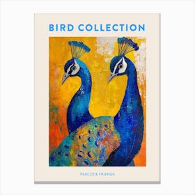 Two Peacocks Colourful Painting 4 Poster Canvas Print