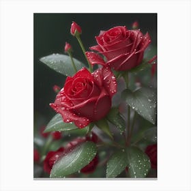 Red Roses At Rainy With Water Droplets Vertical Composition 67 Canvas Print