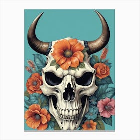Floral Bison Skull (30) Canvas Print