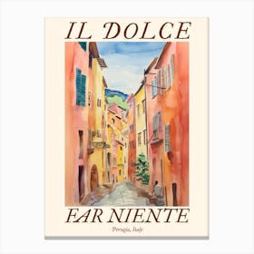 Il Dolce Far Niente Perugia, Italy Watercolour Streets 4 Poster Canvas Print