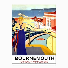 Bournemouth For Health And Pleasure, Vintage Travel Poster Canvas Print