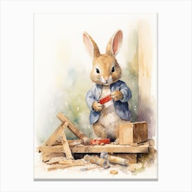Bunny Playing With Toys Rabbit Prints Watercolour 1 Canvas Print