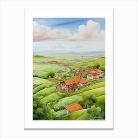 Green plains, distant hills, country houses,renewal and hope,life,spring acrylic colors.50 Canvas Print