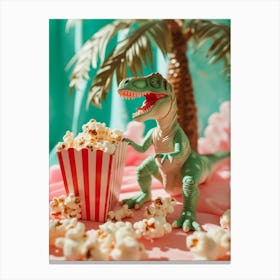 Pastel Toy Dinosaur Eating Popcorn 3 Canvas Print