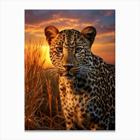 African Leopard Sunset Portrait 4 Canvas Print