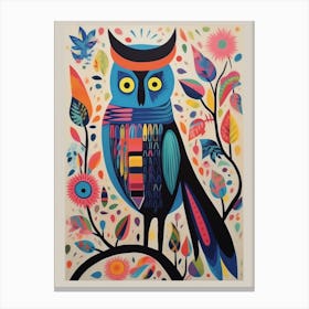 Colourful Scandi Bird Owl 1 Canvas Print