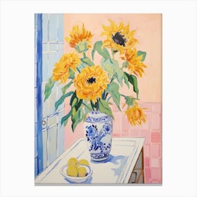 A Vase With Sunflower, Flower Bouquet 4 Canvas Print