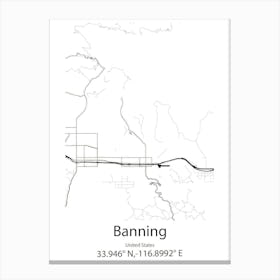 Banning,United States Minimalist Map 1 Canvas Print