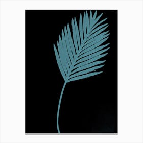 Black teal palm leaf 1 Canvas Print
