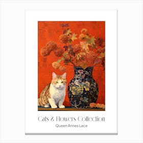 Cats & Flowers Collection Queen Annes Lace Flower Vase And A Cat, A Painting In The Style Of Matisse 0 Canvas Print