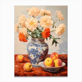 Marigold Flower And Peaches Still Life Painting 1 Dreamy Canvas Print