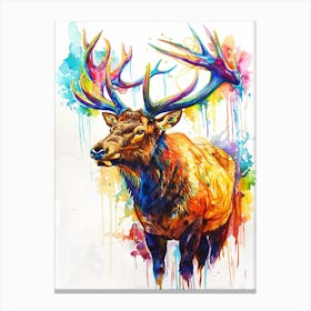 Elk Colourful Watercolour 3 Canvas Print