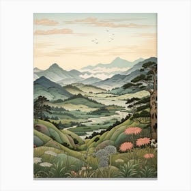 Aso Kuju National Park In Kumamoto, Ukiyo E Drawing 2 Canvas Print