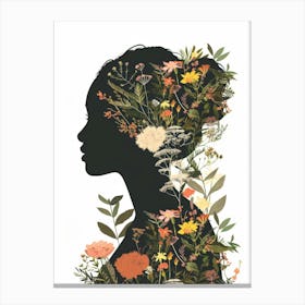 Silhouette Of A Woman With Flowers 3 Canvas Print