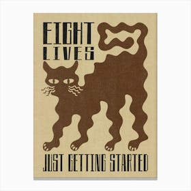 Eight Lives, Just Getting Started Poster - Quirky Cat Art Print for Feline Fans - Retro-Gothic Wall Decor - Minimalist Modern Cat Lover Gift Toile