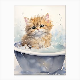 Selkirk Cat In Bathtub Bathroom 2 Canvas Print