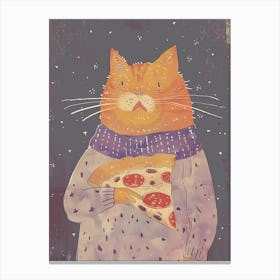 Happy Orange Cat Pizza Lover Folk Illustration 2 Canvas Print