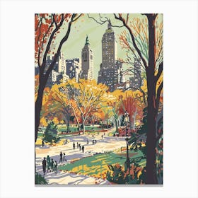 Central Park New York Colourful Silkscreen Illustration 4 Canvas Print